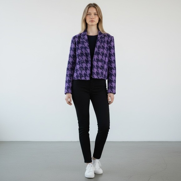 L'AGENCE Jackets & Blazers - NWT L'AGENCE Inez Purple Houndstooth Cropped Double‎ Breasted Blazer Sz 4 Jacket